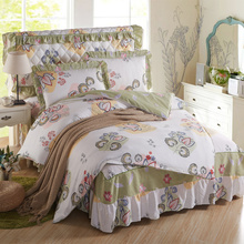 4Pcs 100% cotton  printing luxury bedding sets queen king size duvet cover set bed skirt set pillowcase silk bedclothes 2024 - buy cheap