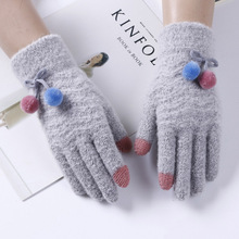 Female Fashion Flexible Knit Touch Phone Screen Gloves Winter Women Cashmere Full Finger Warm Cute Fur Ball Cycling Gloves A50 2024 - buy cheap