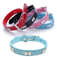 New Designer Pu Leather Dog Collar For Small Dogs Pet With Bone Studded Necklace Pendant Pet Supplies 2024 - buy cheap