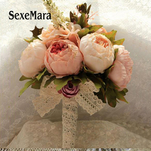 Buquê de flores artificiais para casamento e damas de honra, novo buquê, rosa, barato, buquê de casamento, 2018 2024 - compre barato