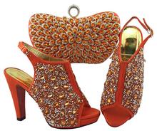 Conjunto feminino de sapatos e bolsas, cor coral, sapatos e bolsas para combinar, decorado com strass, casamento nigeriano, qslai 2024 - compre barato