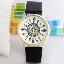 Female Girls Watch Clock Vintage Feather Dial Leather Band Quartz Analog Unique Wrist Watches Women Montre Femme 2024 - купить недорого