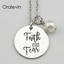 FAITH OVER FEAR Inspirational Hand Stamped Engraved Custom Pendant Female Necklace Gift Fashion Jewelry,10Pcs/Lot, #LN1986 2024 - buy cheap