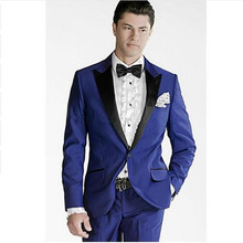 Модные синие смокинги для жениха на одной кнопке, пиковые нагрудные Мужские костюмы с блейзером (куртка + брюки + галстук) NO: 385 2024 - купить недорого