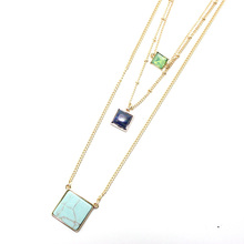 Multilayer Square Lapis Lazuli Kallaite Natural Stone Pendant Short Gold Chain Necklaces Geometric Circle Accessories Jewelry 2024 - buy cheap