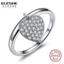 Подлинный ELESHE 925 стерлингового серебра в форме сердца Форма кольца с блестящим украшением в виде кристаллов циркон для Для женщин пара Обручение, хорошее ювелирное изделие 2024 - купить недорого