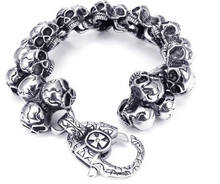 2015 New Perfect Men Biker 316L Stainless Steel Gothic Punk Skull Heads Link Chain Bracelet 24mm 8.66'' 127g For Birthday Gifts 2024 - buy cheap