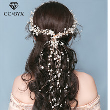 CC Wedding Jewelry Hairbands Headbands Long Design Pearl Engagement Hair Accessories For Bride Bridesmaids Flower Headdress M074 2024 - buy cheap