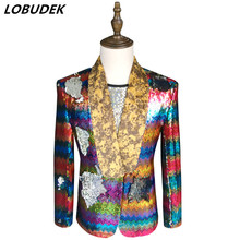 Men's Colorful Sequins Blazers Fashion Tuxedo Stage Wear Male Singer Host Nightclub Bar Stars Concert Costume Sequin Slim Coat 2024 - buy cheap