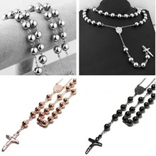 Fashion Religious 4/6/8/10mm Rosary Beads Cross Pendant Necklace 316L Stainless Steel Jewelry Men Womens Jewellery Gift 2024 - buy cheap