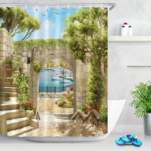 72'' Bathroom Waterproof Fabric Shower Curtain Polyester 12 Hooks Bath Accessory Sets Ancient Arch With View On The Sea And Pier 2024 - buy cheap