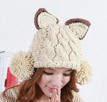 2021 Autumn and winter free shipping Wool knitted women's fashion cat bunny ear design cap 2024 - buy cheap