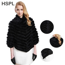 HSPL CDS301 Knitted Rabbit Fur Poncho Large and Genuine Rabbit Fur For Women Hot sales Europe Style 2024 - buy cheap