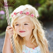 Nishine Spring Summer Newborn Rose Flower Headband Hemp Rope Children Hair Band Outdoor Party Headwear Kids Hair Accessories 2024 - buy cheap