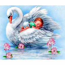 Pintura de diamantes cuadrados 5d, bordado de punto de cruz, mosaico de diamantes de imitación, imagen de "Cisne y bebés Niño" 2024 - compra barato