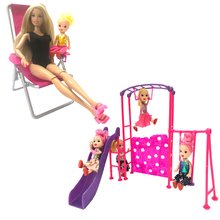 NK 2 Pcs / Set Doll Toy Casual Folding Chair  Sofa Armchair Slide Swing  Entertainment Equipment  For Barbie 1/6 Doll Game House 2024 - buy cheap
