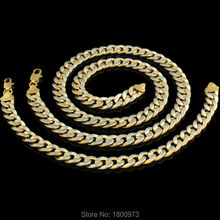 Adixyn Gold Necklace Bracelet Set Gold/Silver Plated 10MM 60cm/21cm Cuban Link Chain Necklaces Bracelets Men Jewelry Set 2024 - buy cheap