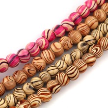 DoreenBeads-espaciador de madera de moda, perlas redondas naturales a rayas, alrededor de 7mm - 9mm de diámetro, agujero: aproximadamente 2,4mm, 47cm de largo, 2 hebras 2024 - compra barato