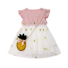 Vestido de verão para meninas, vestido de abacaxi para crianças pequenas + bolsas com babados, vestido de princesa de tule tutu 2024 - compre barato