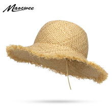 Summer Floppy Raffia Straw Sun Hat  Wide Brim Children Beach Hats Solid Kids Caps UV Protection Travel Hat Natural Straw Cap 2024 - buy cheap