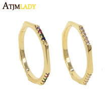 2020 verão brilhante arco-íris cz banda anel para senhoras presentes cor de ouro colorido zircão cúbico lindo na moda pilha dedo anéis 2024 - compre barato