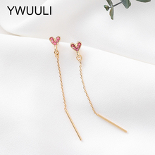 YWUULI-Pendientes colgantes de cadena larga para mujer, aretes coreanos con borla de cristal y diamantes de imitación, corazón, joyería para la oreja, MJ602 2024 - compra barato