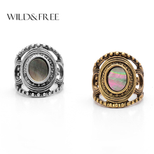 Wild & Free-anillo ancho Retro para mujer, joyería con concha Natural, anillos tibetanos, anillo individual de aleación de oro antiguo Vintage para mujer 2024 - compra barato