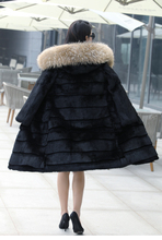 New Real natural genuine full pelt rabbit fur coat  with raccoon fur hood women long fashion whole skin  fur  jacket outwear 112 2024 - buy cheap