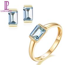 LP Solid 9K Yellow Gold Natural Gemstone Aquarmarine Stud Earrings & Ring Bridal Jewelry Sets For Women Engagement Gift 2024 - buy cheap