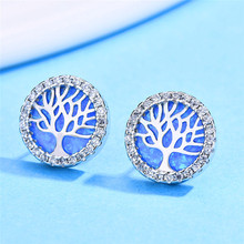 Female Round Rainbow Life Tree Stud Earrings For Women 925 Silver Filled Studded Earrings Blue White Fire Opal Earrings Jewelry 2024 - buy cheap