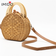 Straw Handbag Women Wooden Hand-Woven Top-Handle Beach Bag Circular Knitting Bags Travel Tote Straw Bags For Women Crossbody Bag 2024 - buy cheap