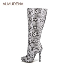 ALMUDENA Sexy Grey vestido piel de serpiente tacón Python impreso hasta la rodilla botas discoteca chicas botas de gladiador Dropship 2024 - compra barato