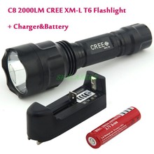Classic Style C8  XM-L T6 LED  5-Mode Flashlight Torch light with 18650 Rechargeable battery and Charger 2023 - buy cheap