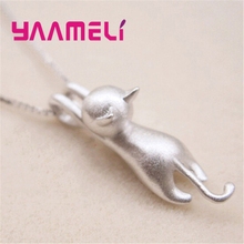 Funny Girls Cute Animal Jewelry High Quality Fashion Cartoon Cat 925 Sterling Silver Necklaces Women Pendant Jewellry 2024 - buy cheap