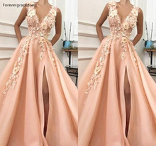 A Line Long Evening Dresses 2019 Pink Flora Split Formal Women Holiday Wear Celebrity Party Gowns Plus Size Custom Made 2024 - buy cheap