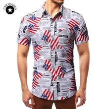 Camisa havaiana masculina de verão, camisa estampada com letras da bandeira dos eua para homens, camisa casual de manga curta do havaí 2024 - compre barato