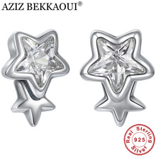 Женские серьги-гвоздики AZIZ BEKKAOUI из стерлингового серебра 925 пробы с двойной звездой, серебряные серьги для девушек, ювелирные изделия для помолвки, подарок 2024 - купить недорого