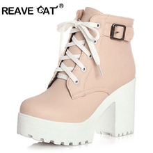 REAVE CAT 3 Color Winter Lace-Up Sexy Women Boots Fashion Platform high square heels Black Buckle Ankle boots Plus Size 34-43 2024 - buy cheap