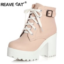 REAVE CAT 3 Color Winter Lace-Up Sexy Women Boots Fashion Platform high square heels Black Buckle Ankle boots Plus Size 34-43 2024 - buy cheap