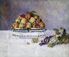 Pintura al óleo sobre lienzo de lino, reproducción de pintura al óleo hecha a mano, vida tranquila con duraznos y uvas por Pierre Auguste Renoir, envío gratuito por DHL 2024 - compra barato