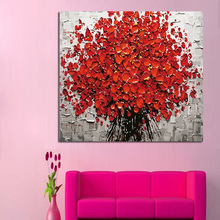 Arte de pared pintado a mano, pinturas al óleo sobre lienzo para decoración del hogar, pared moderna para decoraciones de pared, flores rojas, 100% 2024 - compra barato