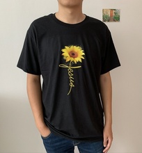 Kuakuayu HJN Для мужчин футболка с изображением подсолнуха Иисус футболка для христианина Рубашка с короткими рукавами летние Повседневное черная футболка вера для рубашек, подарок 2024 - купить недорого