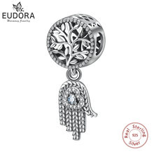 Eudora genuína 925 prata esterlina hamsa mão & árvore da vida talão encantos ajuste pulseira colar nova coleção jóias diy cyz081 2024 - compre barato