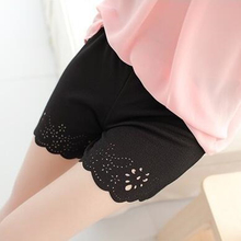 CHSDCSI Summer Korean Style Women Clothing Black Shorts Elastic Mid Waist ruffles Hollow out Flower Shorts Spandex Short Pants 2024 - buy cheap