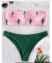 Bañador de banda con estampado de Cactus para mujer, traje de baño verde de realce, bikini sexy para playa, conjunto de microbikini 2020 2024 - compra barato