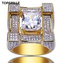 Topgrelz anel de joias masculino, joias da moda, anel dourado com zircônio cúbico micro empedrado, presente de personalidade 2024 - compre barato