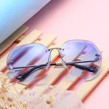 Gafas de sol de gran tamaño para mujer, gafas de sol Retro con cristales de corte de diamante, Gafas de Metal para mujer sin marco, gafas transparentes UV400 2024 - compra barato