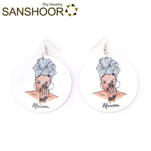 SANSHOOR Printed African Headwrap Woman Wood Drop Earrings Afro Ethnic Bohemia Halloween Jewelry As Women Christmas Gift 1Pair 2024 - buy cheap