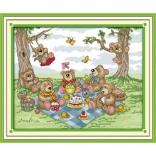 Joy Sunday Teddy Bear's Picnic Chinese Cross Stitch Kits  Ecological Cotton Clear Stamped Printed 14 11CT DIY Wedding Decoration 2024 - buy cheap