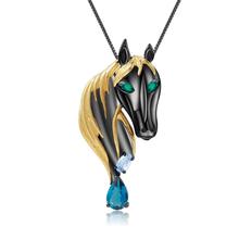 GEM'S BALLET-broche con colgante de plata de ley 925 para mujer, con diseño de caballo y Topacio Azul, con piedras preciosas de Londres, joyería del zodiaco 2024 - compra barato
